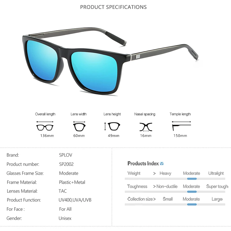 Солнцезащитные очки SPLOV Classic Square из алюминиевого магния с пружинными шарнирами и поляризационными линзами UV400 для мужчин и женщин винтажного стиля для вождения.