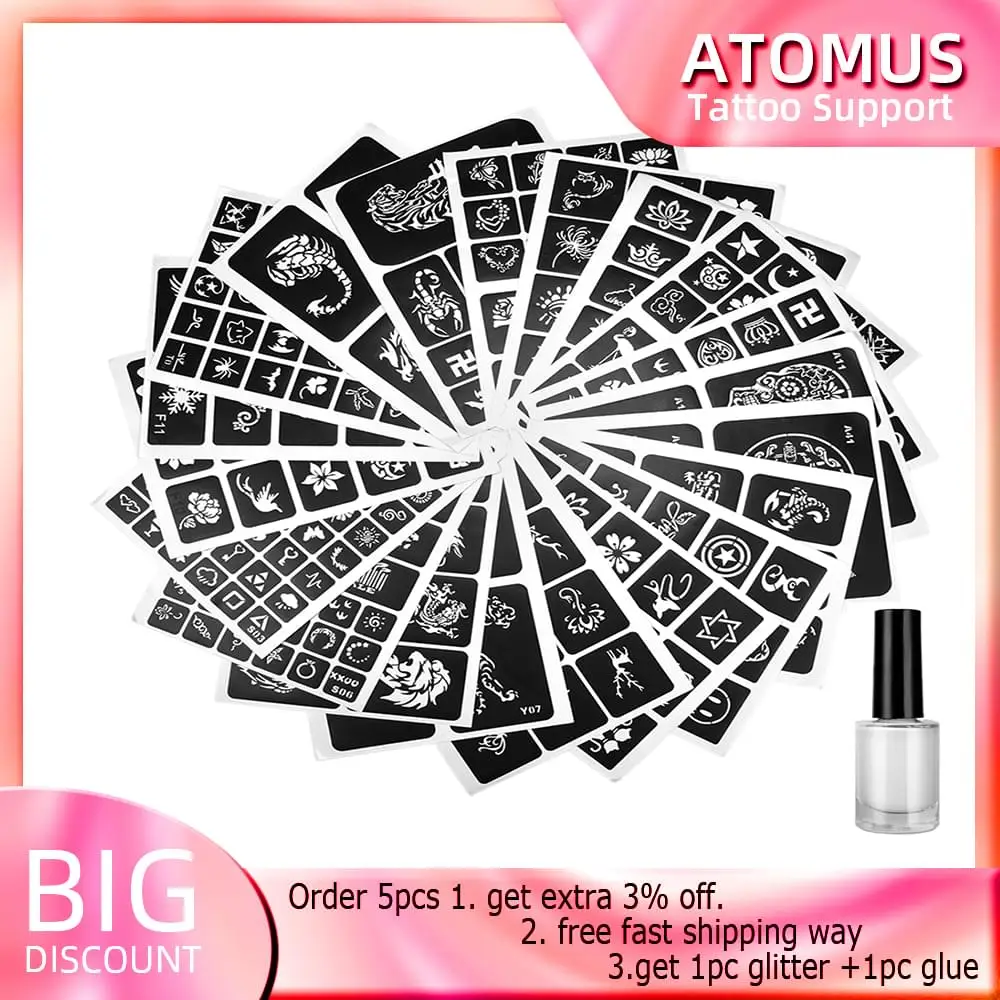 

Henna Tattoo Stencils Glitter 20types Tattoo Stencil Woman Girl Kids Drawing Template Small Cute Flower Butterfly Cartoon