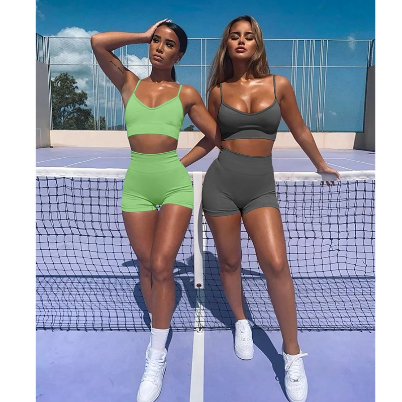 

Wantmove 2021 Summer New Style Yoga Outfit For Women Seamless 2 Piece Workout Gym High Waist Leggings With Sport Bra Set AM628