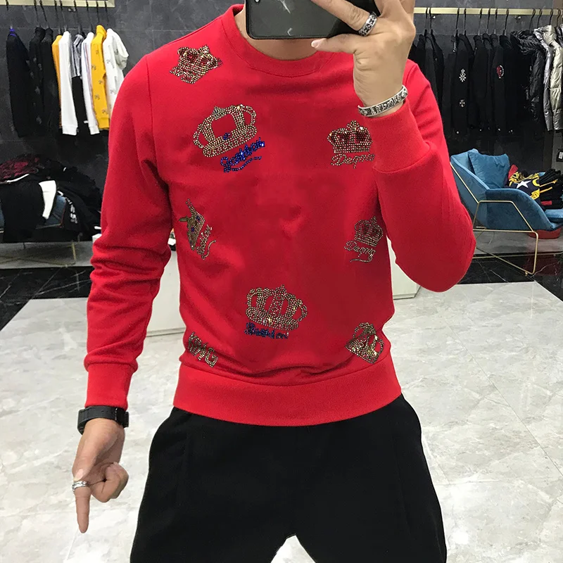 

5 Color Plus Size Thicken Men's Hoodie Hip Hop Shiny Crown Diamond Brand Oversized Sweatshirt Winter and Autumn Pullover