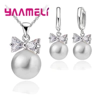 high quality women pearl jewelry set 925 serling silver pendant necklace earrings bridal jewelry sets free shipping