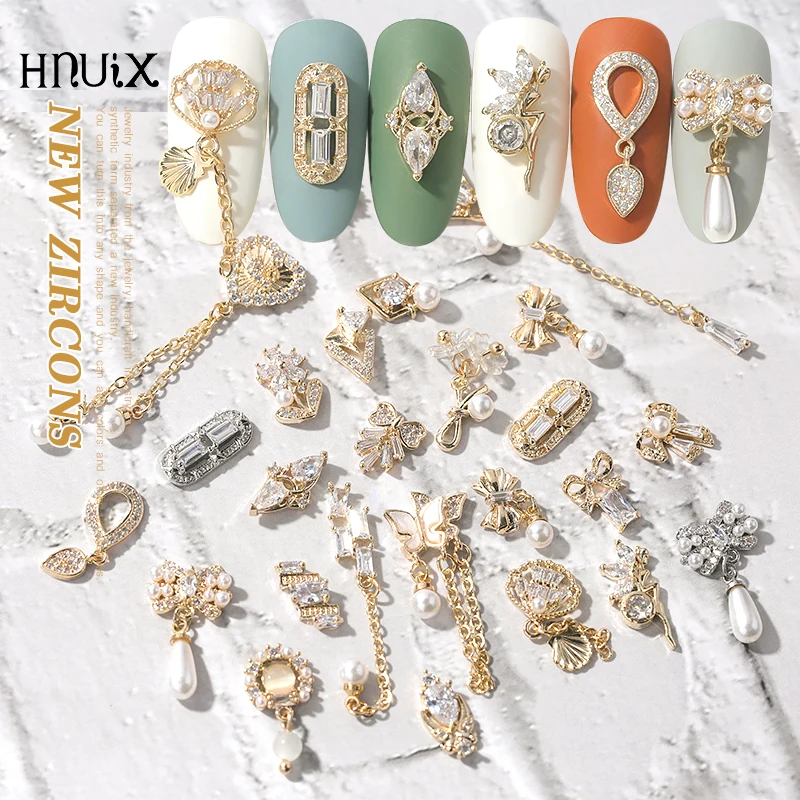 

HNUIX 1Pieces 3D Metal Zircon Nail art Decorations Zircon Rhinestone Nail Art Jewelry Alloy Zircon Tassel Pendant Nail Accessory