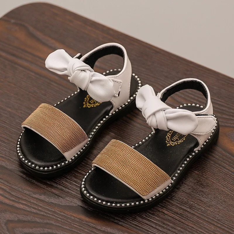 Летние детские сандалии для девочек Белые из искусственной кожи с резиновой