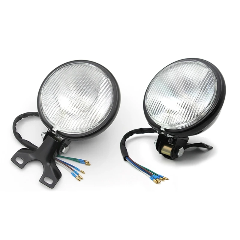 

35W 12V Universal Retro Metal Motorcycle Headlight Round with Holder Electroplate Silver Vintage Bracket Head Lamp CG125 GN125