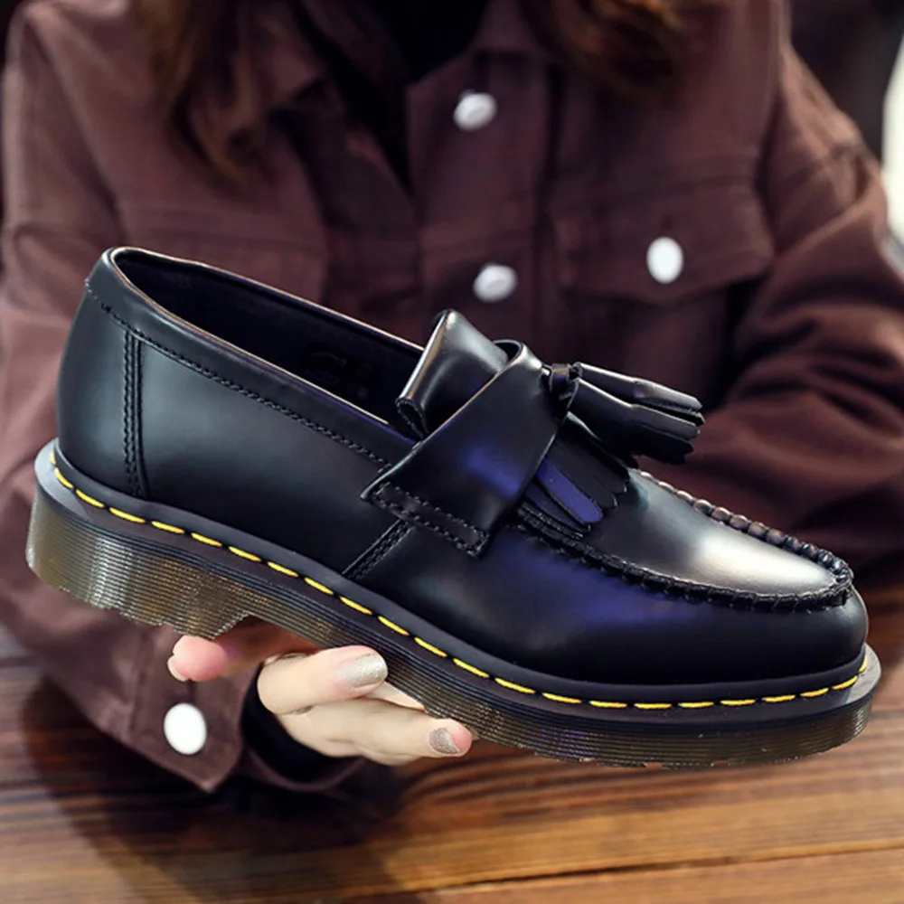 ADRIAN tassel loafers, women's leather large size Martin shoes, British style fashion student single shoes brand casual shoes