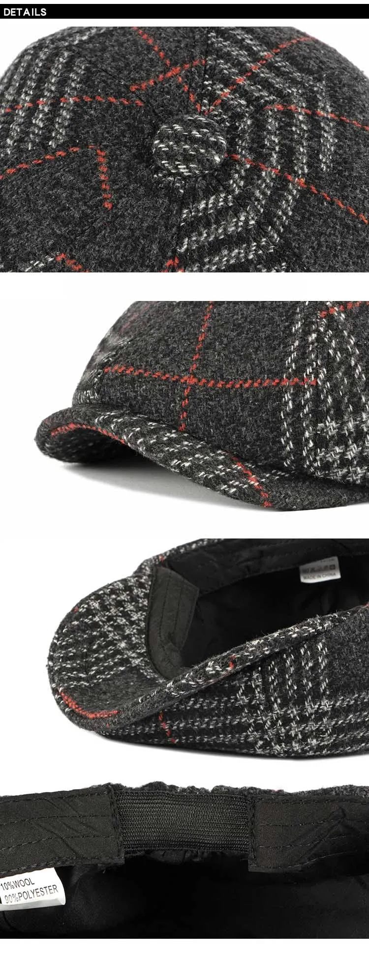 Fibonacci Autumn Winter Wool Beret Men Dad Hat Brand Quality Plaid flatcap vintage newsboy cap