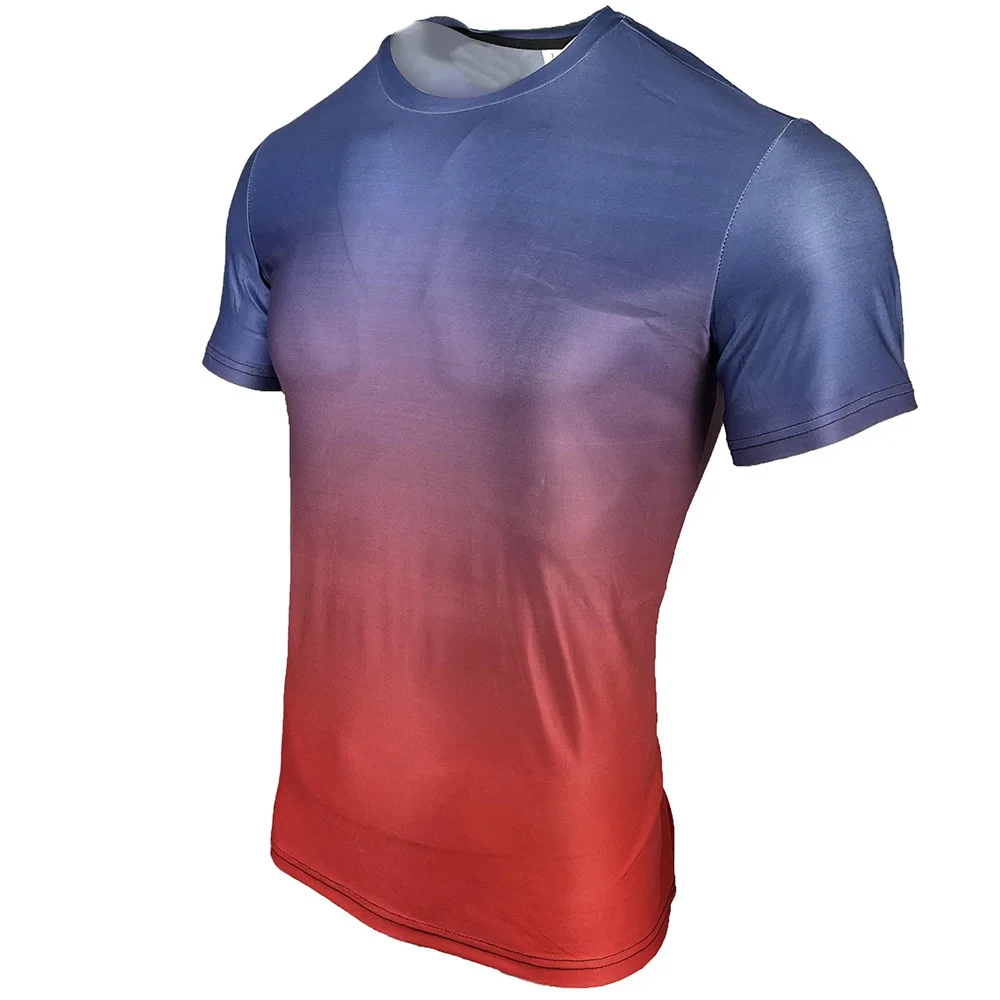 

2021 New Brand Fitness Gradient Color T-Shirt Men Short Sleeve 3D Exercise Tops Men T Shirt Summer Quick dry Casual T shirt