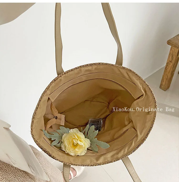 

Casual Straw Woven Women Shoulder Bags Large Capacity Wicker Tote Bags for Women Summer Beach Rattan Shopper Bag Women's Bag New