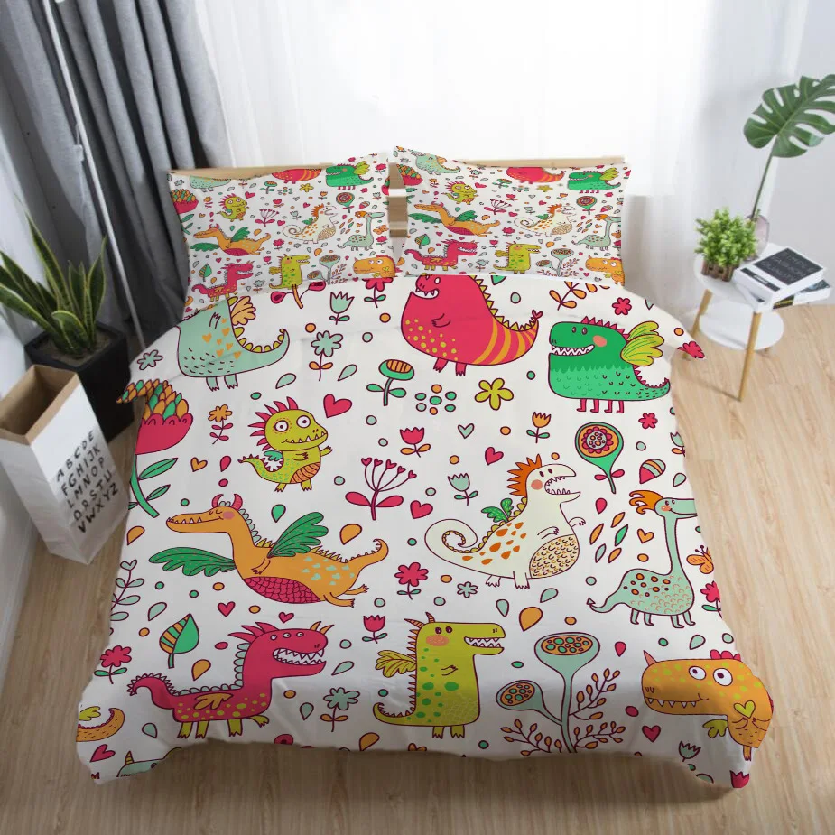 Cartoon Vivid Dinosaur 3D Printed Bedding Set Kids Boys Teens Duvet Covers Pillowcases Comforter Bedclothes Bed Linen(NO sheet) | Дом и сад