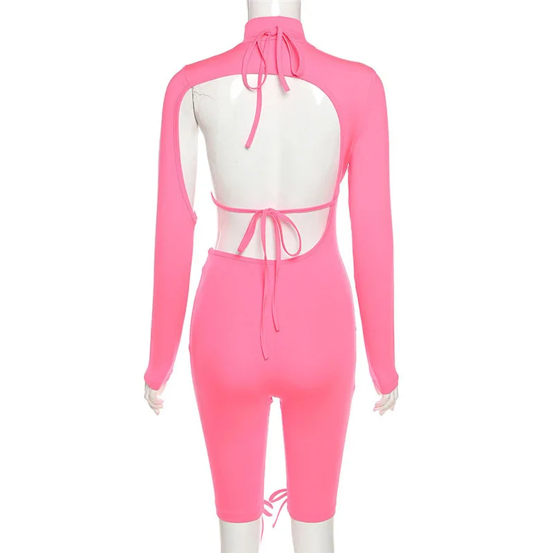 

Fashion Sexy Bandage Slim-fit Buttocks Jumpsuit Women 2021 Summer Women's Hollow Backless Bodysuit Women's Solid Street Clothing