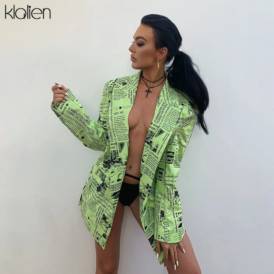 Женский однобортный наряд с принтом kalien куртка длинным рукавом отложным