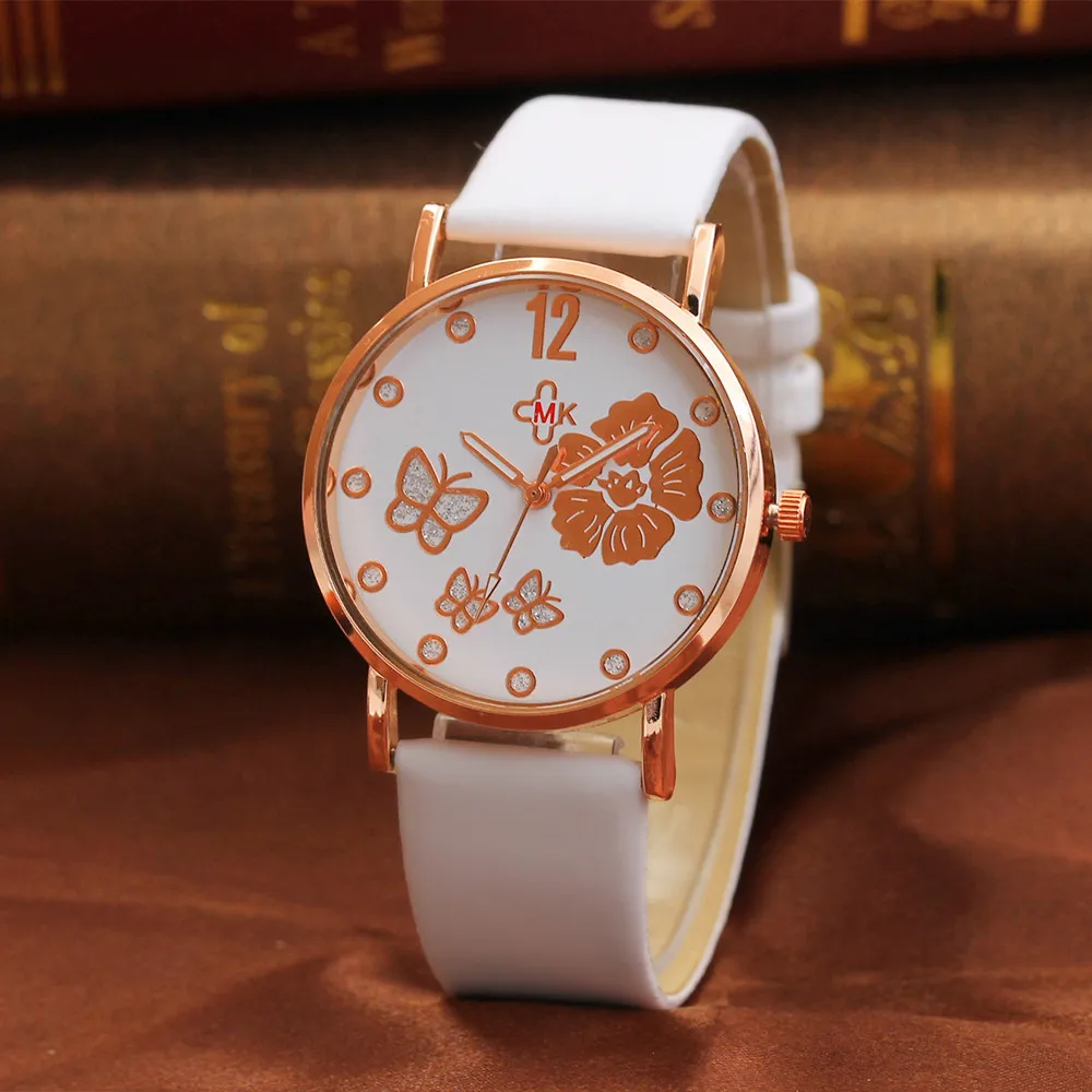 Модные женские часы повседневные Кварцевые наручные с кожаным ремешком