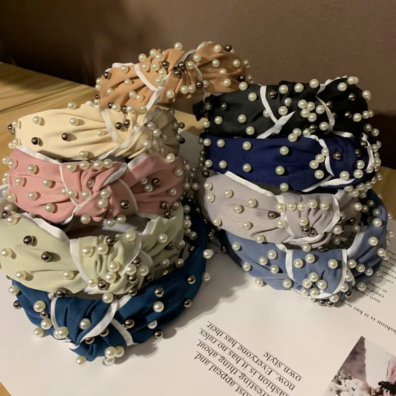 

Risyh Korean version of the wild headband nail pearl knotted headband wide-brimmed fabric headband headband wash hair accessorie