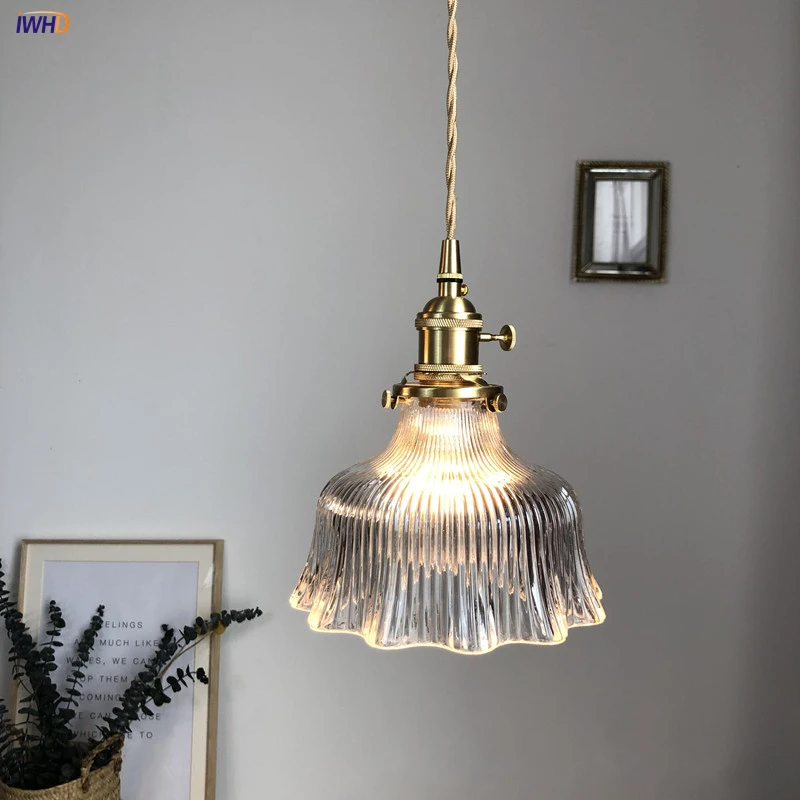 Vintage Japanese Style LED Pendant Lights Nordic Luxury Glass Flower Hanglamp Fixture For Bedroom Living Room Luminaire Suspendu