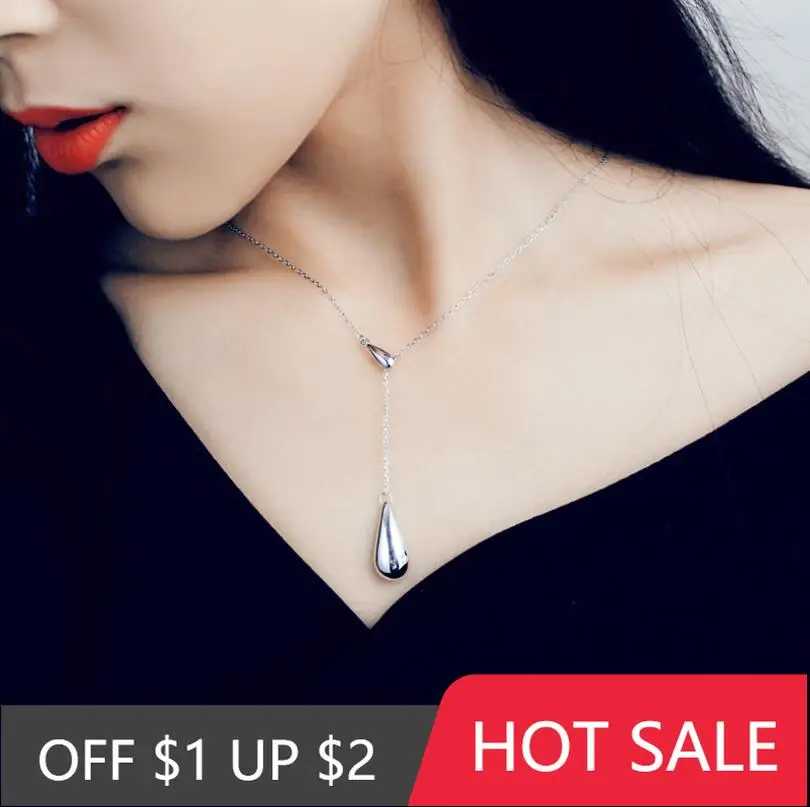 

Ожерелье POPACC из стерлингового серебра 925 пробы с цирконом и регулируемой подвеской в виде капли воды, ожерелье для женщин и девушек, подарок ...