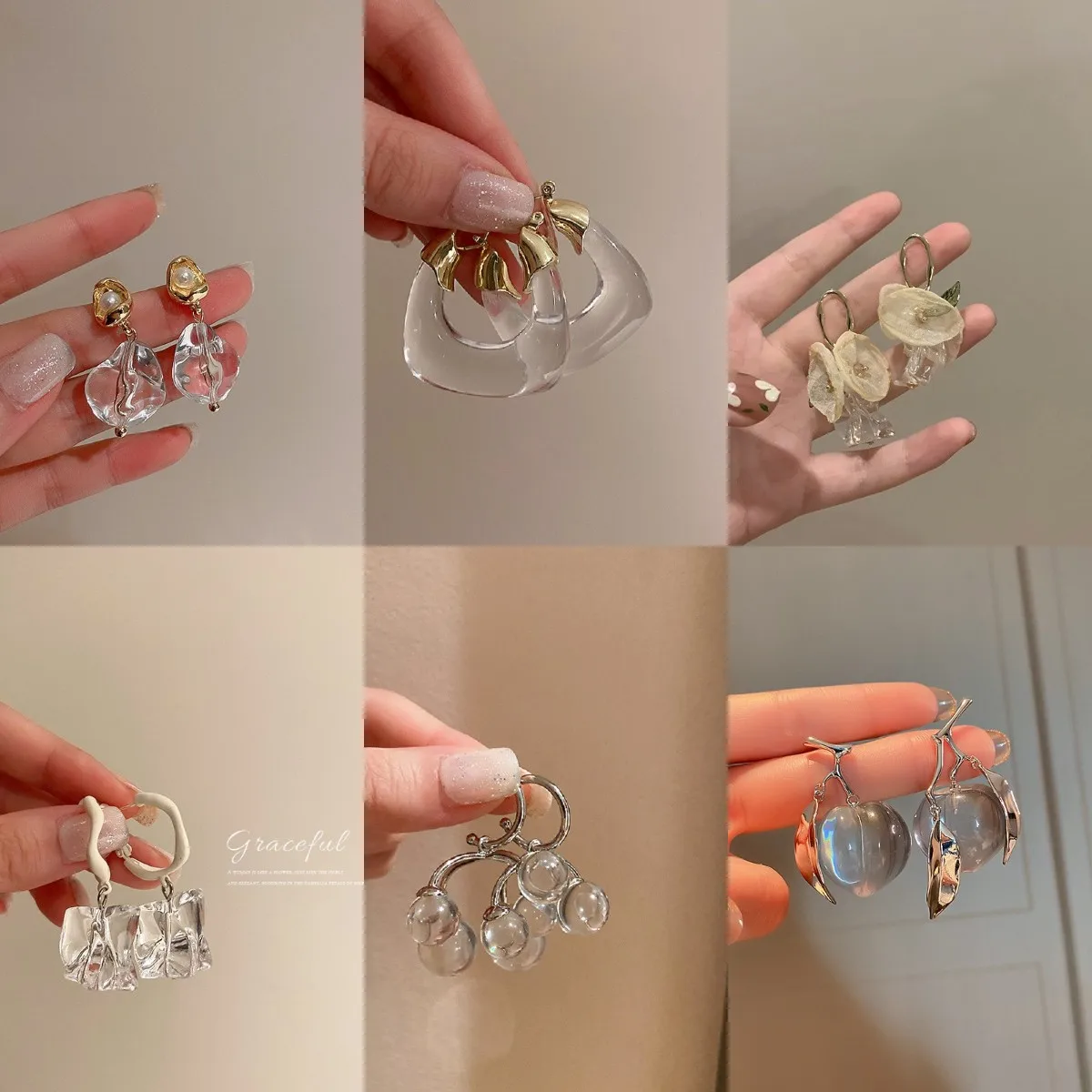 Акриловые серьги для женщин нестандартные прозрачные модные золотые