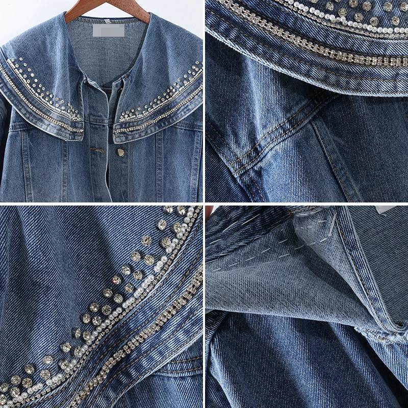 

2020 New Autumn Vintage Denim Jacket Women Coat Beading Short Jeans Jacket Coats Casual Boyfriend Loose Female Outerwear P868