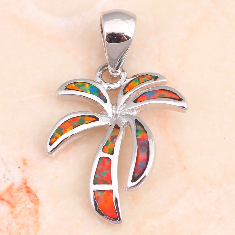 coconut tree style New arrival Orange fire Opal Fashion jewelry Silver Stamped Health free Necklace Pendants OP552 | Украшения и