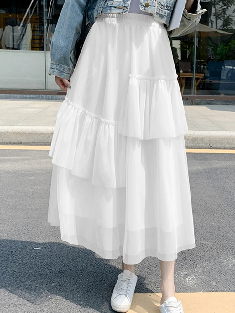 

TIGENA Fashion Irregular Long Tulle Skirt for Women 2022 Casual Solid All-match A Line High Waist Skirt Female Faldas Aesthetic