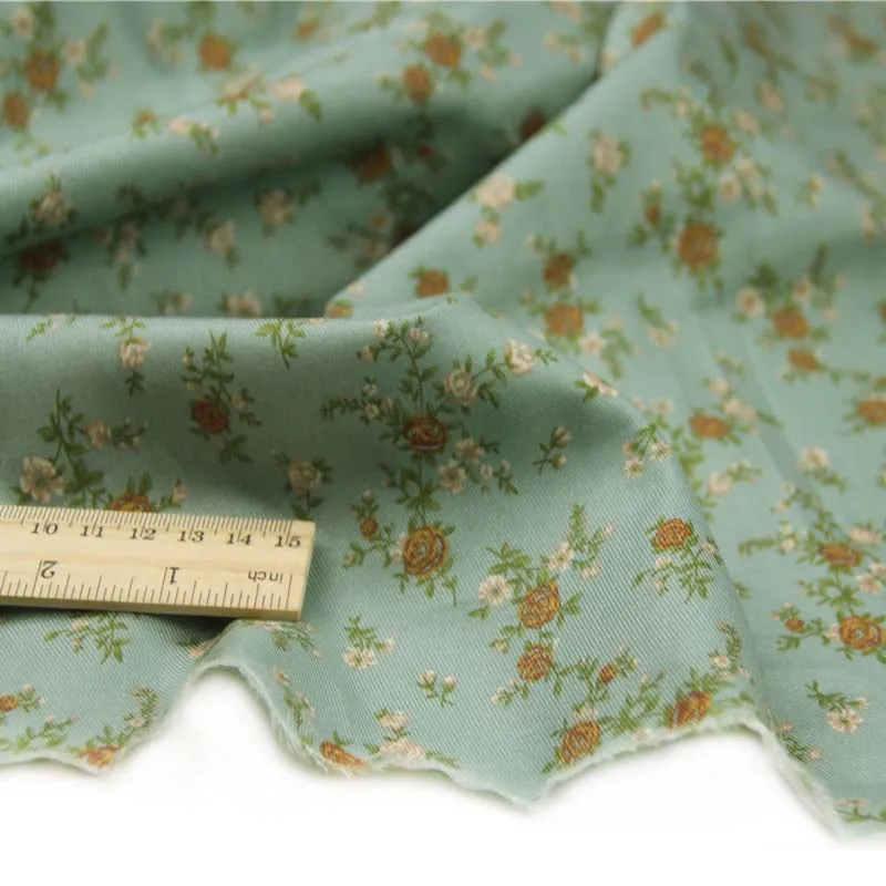 

Rayon/ Cotton Twill Nappy Fabrics Tissue Green Brown Small Flowers Floral for Spring Autumn Apparel Dress Shirt Handwork Craft