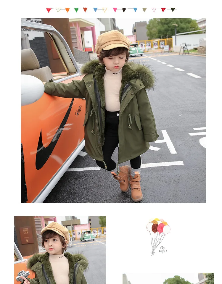 Army Green Coat Fur Jacket Girls Winter Clothes Rabbit Fur Kids Parkas Real Raccoon Fur Hooded Children Jacket For Girls TZ90