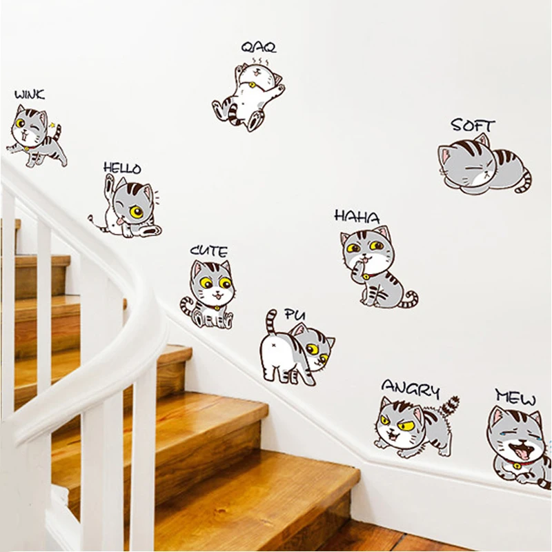 

Cartoon lovely Cats Wall Stickers Fridge Decor funny cats home decor for kids room DIY art stickers Muraux waterproof