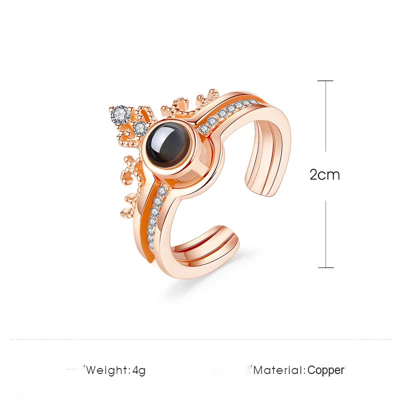 Rose Gold&Silver 100 languages I love you Projection Ring Opening Adjusting Ring Romantic Love Wedding Ring Jewelry
