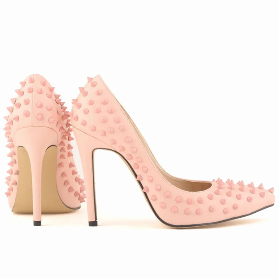 

Plus size 34 to 42 leather PU Stilettos female wedding black dress pumps shoes high heels for womens 11cm rivet party