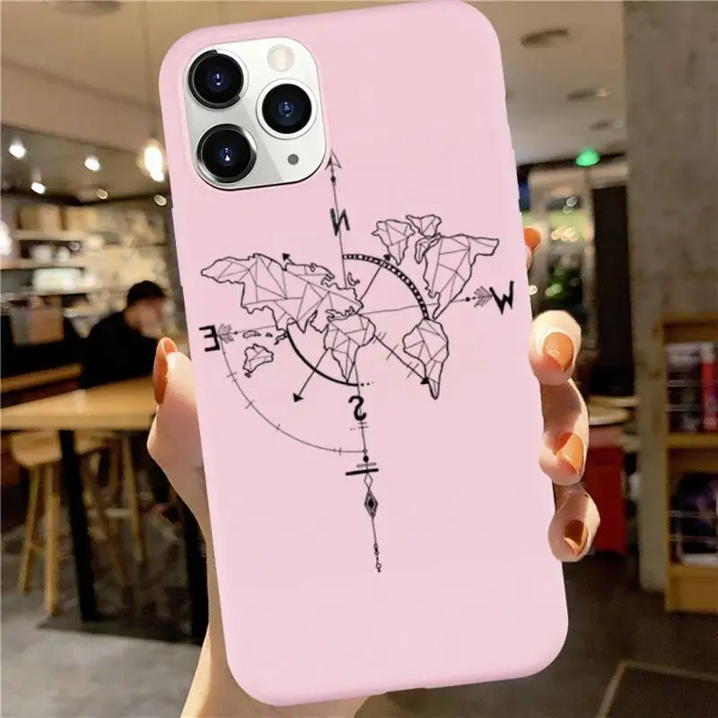 

Travel Airplane world map abstract line Phone Case Pink Candy Color for iPhone 6 7 8 11 12 s mini pro X XS XR MAX Plus