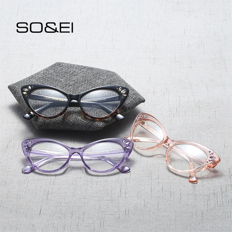 SO & EI Модные Винтажные очки кошачий глаз оправа для женщин стразы украшение