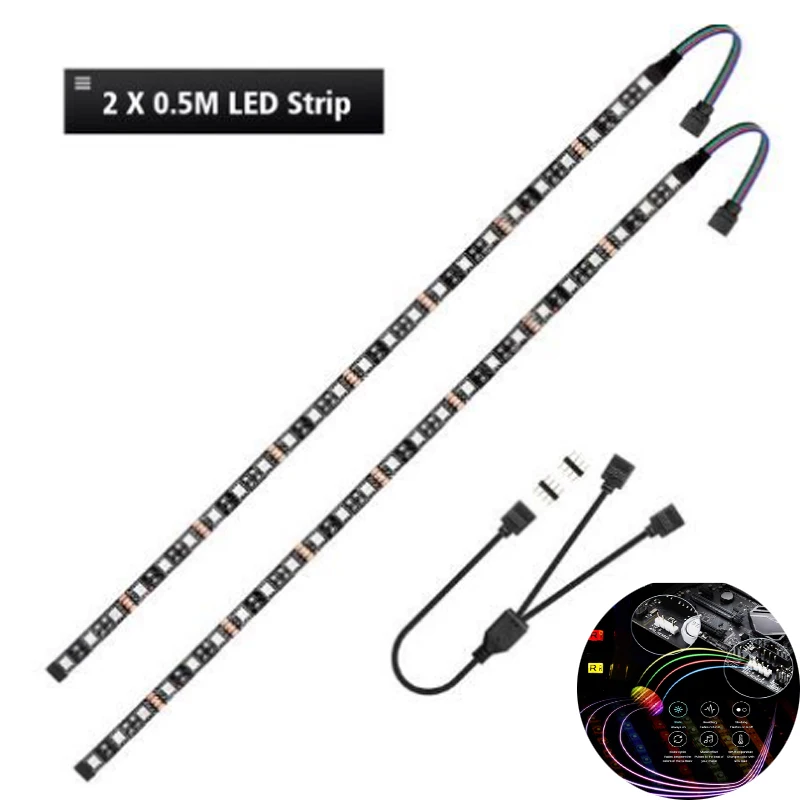 2x0.5m led strip Для Mid чехол с рисунком башня свет геймер DIY аура синхронизация M/B светодиодный RGB игровой гибкие 5050 Светодиодные полосы световая лента лампа с 4pin RGB заголовок - Испускаемый цвет: 2x0.5m led strip