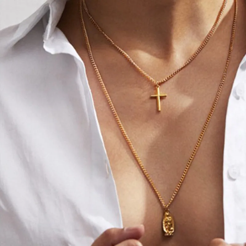 Женский чокер в стиле бохо винтажное Золотистое Ожерелье с двойной цепочкой