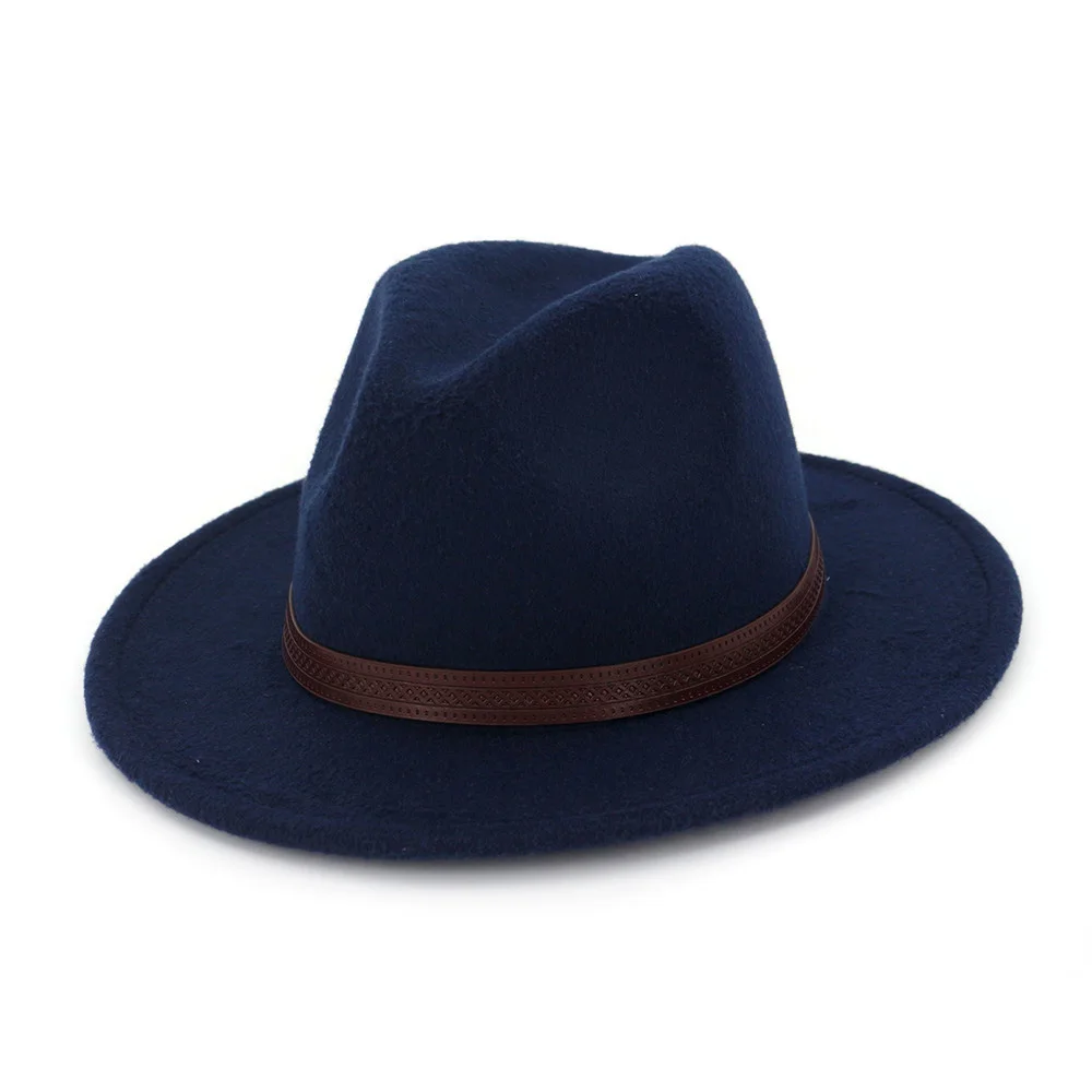 

Fedora Hat Men Women Hawkins Felt Cap Wide Brim Ladies Trilby Female Women's Jazz Church Godfather Sombrero Caps HF149
