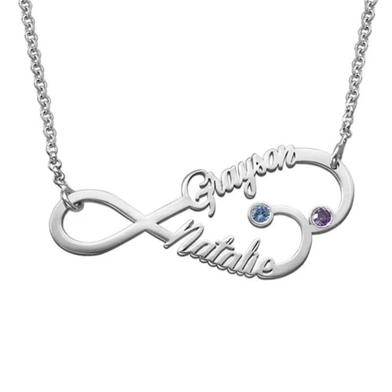 

AIYANISHI Fashion925 Silver Personalized Name Necklaces Names Infinite Birthstones Necklaces Customized Name Jewelry Women Gifts