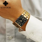 Часы наручные WWOOR Мужские кварцевые, брендовые Роскошные водонепроницаемые с квадратным циферблатом, золотистые чёрные, 2020 2020