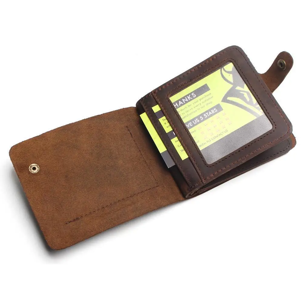 Trifold Genuine Leather Wallet Men Handmade Crazy Horse Purse Men's Short Vintage with cards holders | Багаж и сумки