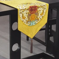 classical chinese embroidered table runners yellow non slip rectangular table covers home shoe cabinet tassels coffee decoration