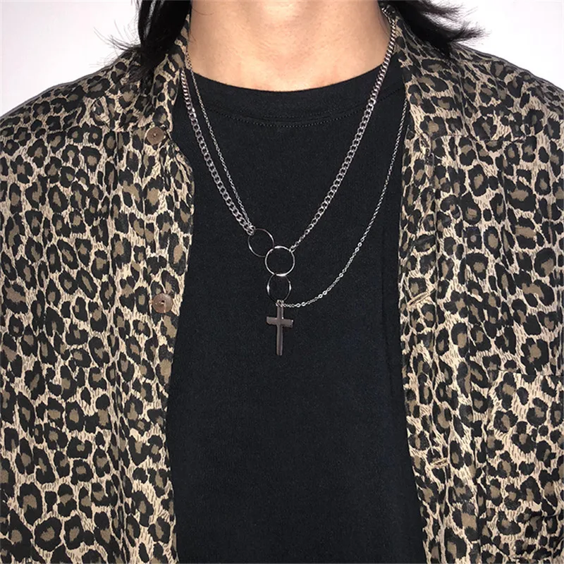 Cross Round Silver Женское многослойное ожерелье KMVEXO, серебряные цепи с крестиком - Окраска металла: Cross Round Silver