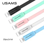 USAMS 10 шт. 1,2 м 2A Lightning Micro USB Type C плоский Красочный телефонный кабель для iPhone 13 12 11 iPad синхронизация данных Оригинальные USB кабели
