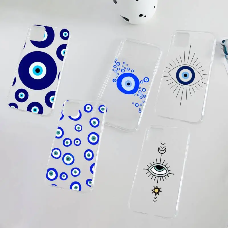 

Evil eye blue pattern Luxury Phone Case Clear Transparent for iPhone 11 12 13 mini pro XS MAX 8 7 6 6S Plus X 5S SE XR 2020