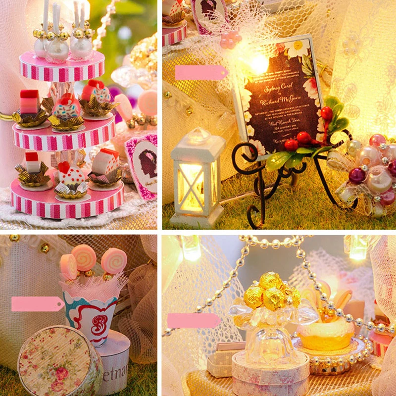 

DIY KIT House Miniature With Furniture LED Music Dust Cover Model Building Blocks Toys For Children Casa De Boneca B21