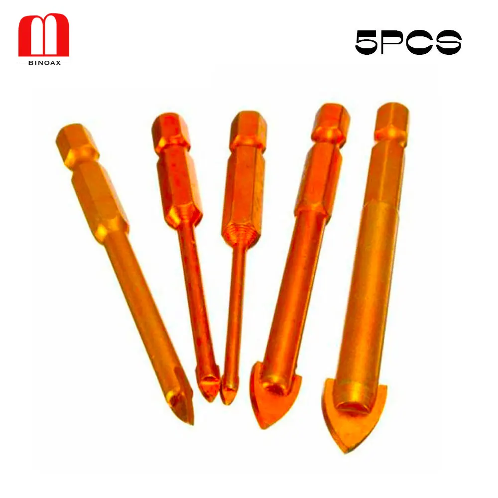 

BINOAX 5Pcs Glass Drill Bits Set Titanium Coated Power Tools Accessories 1/4" Hex Shank 3/4/6/8/10mm