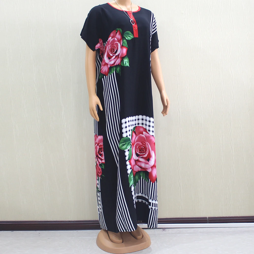 Женское повседневное длинное платье из 100% хлопка с круглым вырезом и короткими