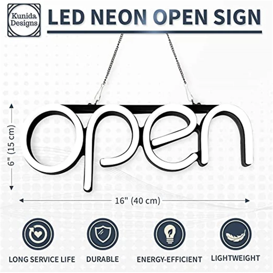 White LED Open Sign for Business -White Neon Style Open Light Signs Lamp Beautiful Design to Attract Customers