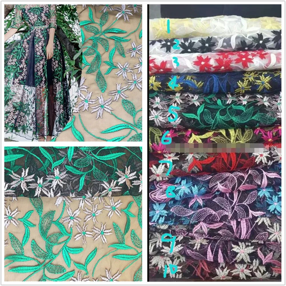 Зеленая вышивка французский тюль кружевная ткань африканская сетка высокое