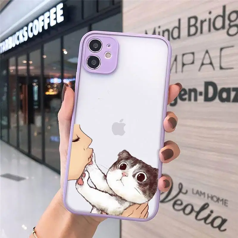 

No Kisses cute Cat Phone Cases matte transparent For iphone 7 8 11 12 plus mini x xs xr pro max cover