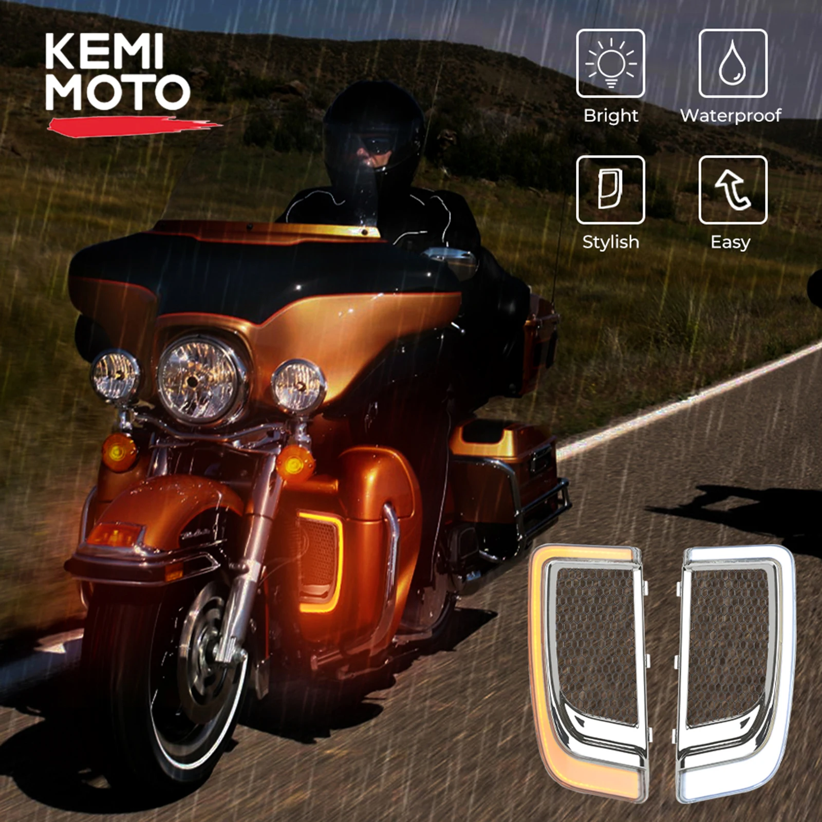 

LED Turn Signal Light Running Lower Fairing Grills Switchback For Road Glide For Electra Glide For Street Glide Waterproof