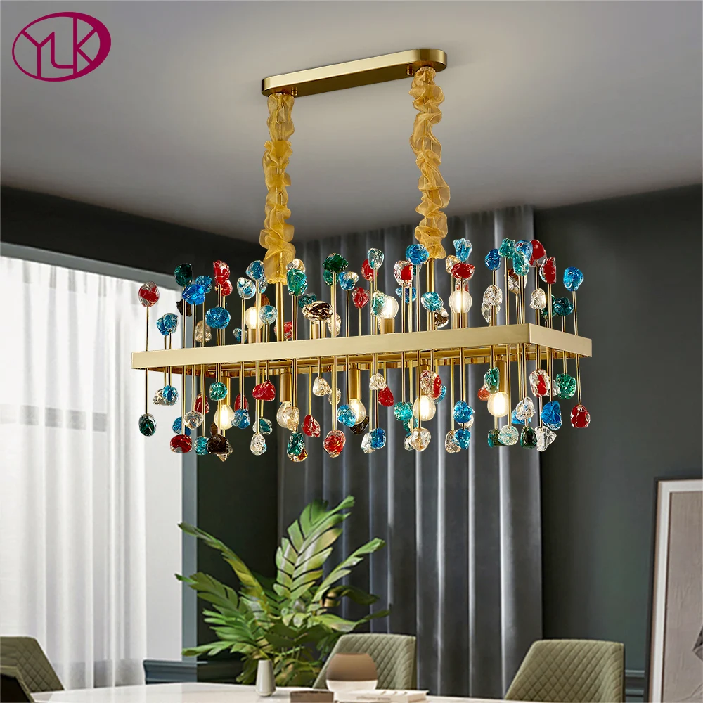 

Modern crystal chandelier for dining room colorful cristal lamps rectangle kitchen island led light fixture home decor lighting