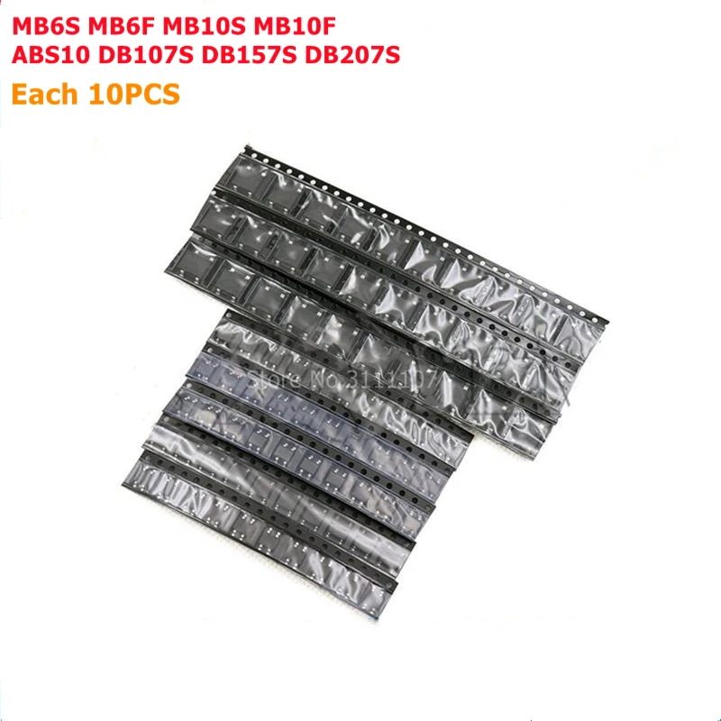 8 значений * 10 шт. = 80 мостовой выпрямитель набор в ассортименте содержит MB6S MB6F MB10S