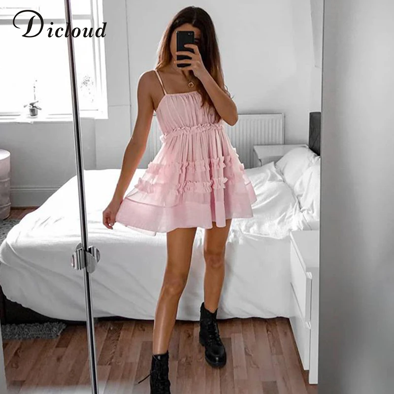 DICLOUD новые летние Открытое платье без рукавов Для женщин оборками Сетчатое